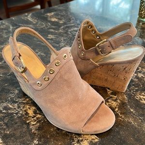 Stuart Weitzman Taupe Suede Open-toe Ankle Strap Mule Sandals